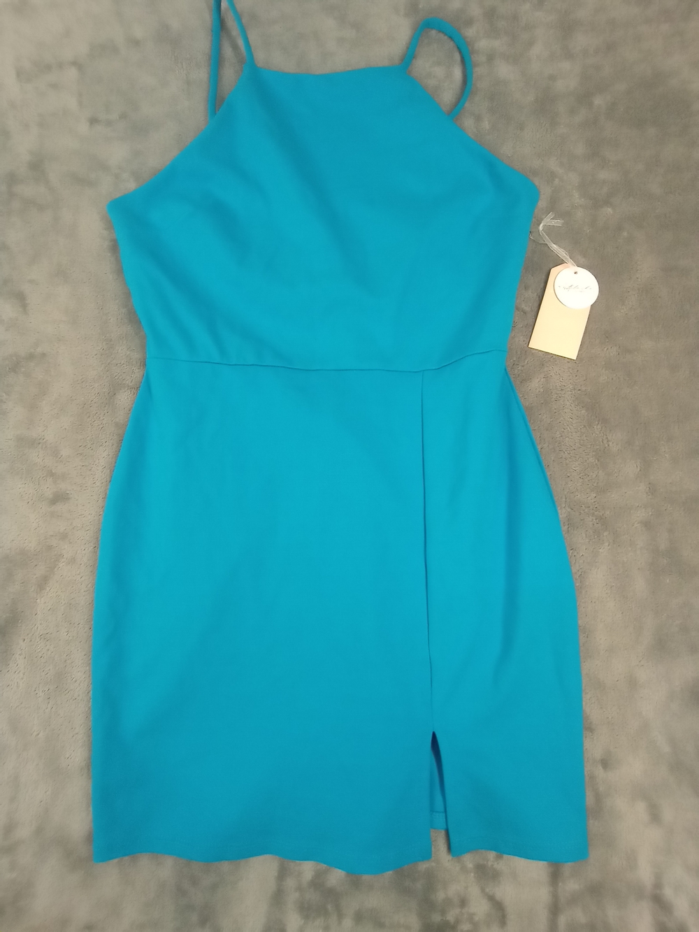 Blashe Sleek Teal Spaghetti Aqua Strap Dress Mini Size Medium NWT